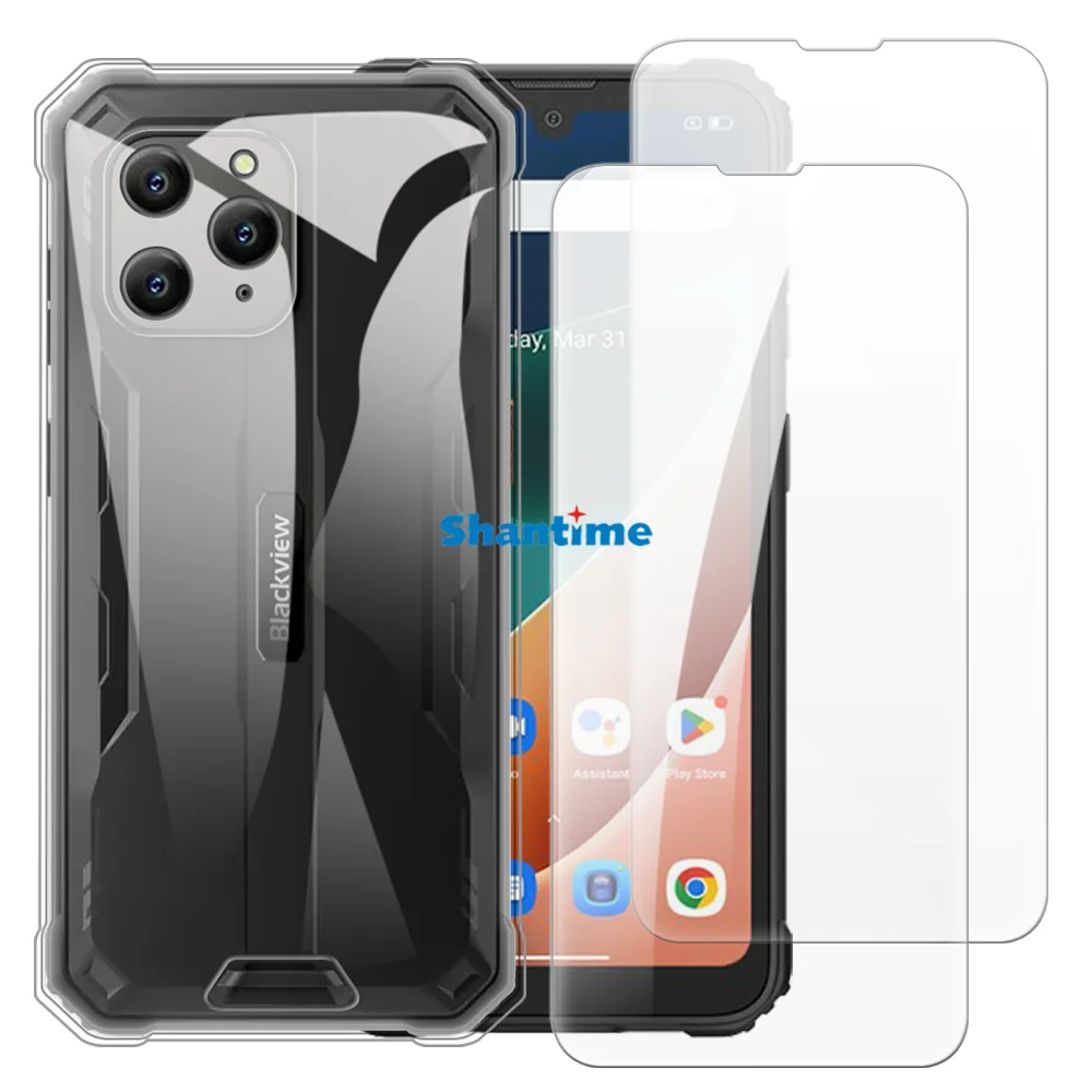 Soft Case + 2 Pack Tempered Glass Screen Protectors for Blackview BV5300 Plus Full-Body Protection