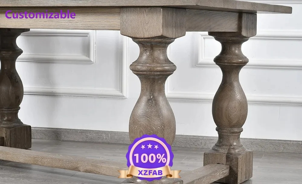 Factory Direct 2026 French retro solid wood home rectangular American township carved log light luxury white oak long dining