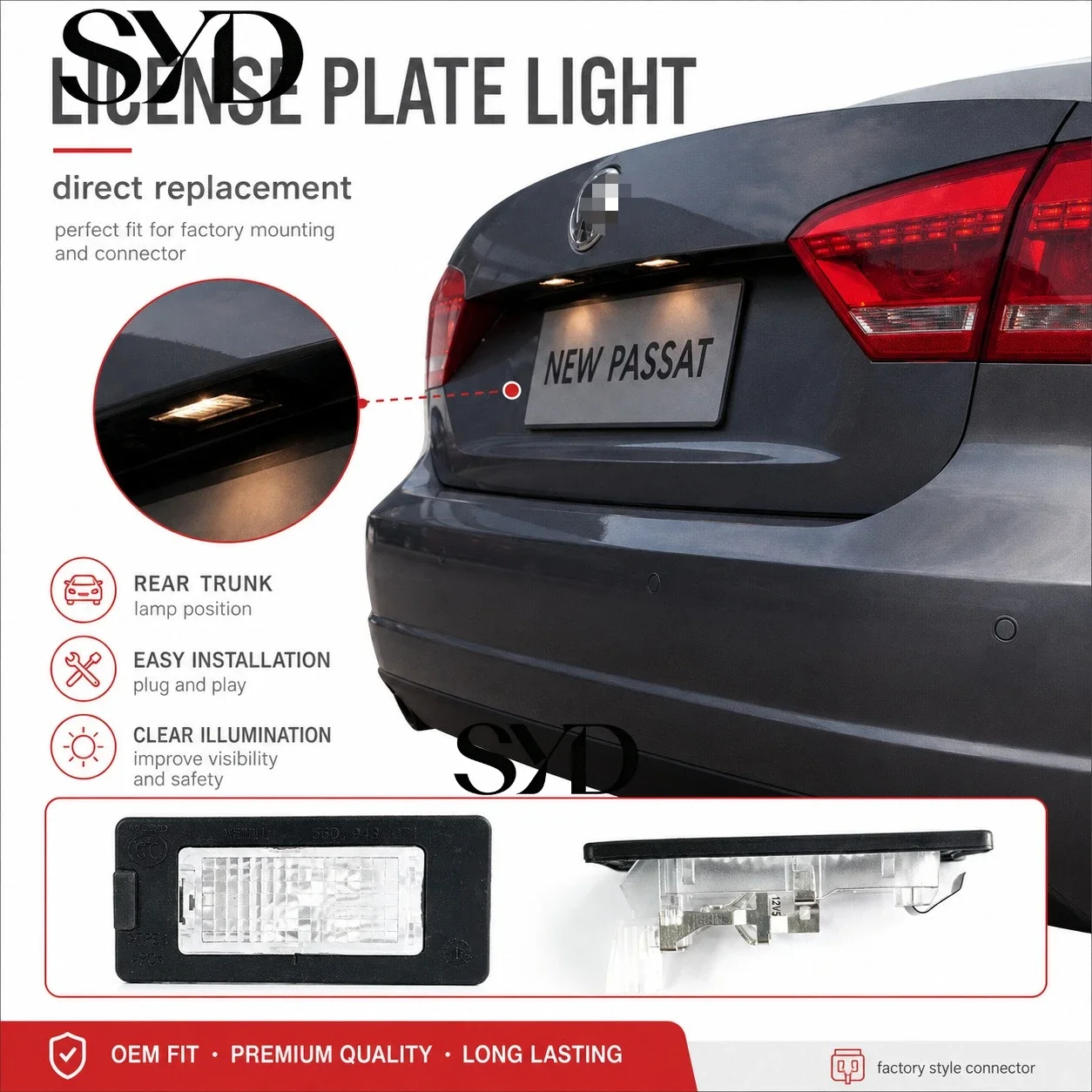 Auto Rear Tag Lamp License Plate Light OE 56D943021 Fit For VW Passat Lavida Touran Skoda Octavia Superb Yeti Fabia