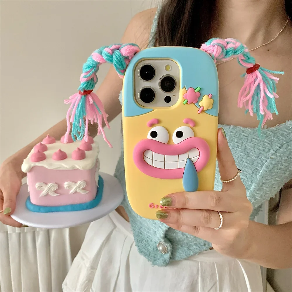 Coque de téléphone tressée en silicone dessin animé pour fille, coque de protection souple, coque arrière anti-chute pour iPhone 16, 13, 12, 11, 14, 15 Pro Max