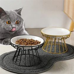 2026 New Pet Ceramic Bowl Iron Rack Cat Food Snacks Canned Plate Anti-Black Chin Anti-Turning Water Does Not Leak Easy To Eat