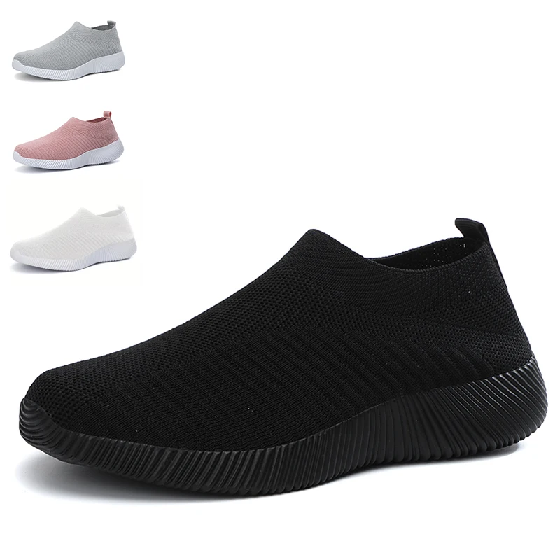 Women's Vulcanized Shoes Breathable Mesh Woven Solid Color Sports Shoes Flat Shoes Non-slip Women's Loafers Walking Shoes 35-43