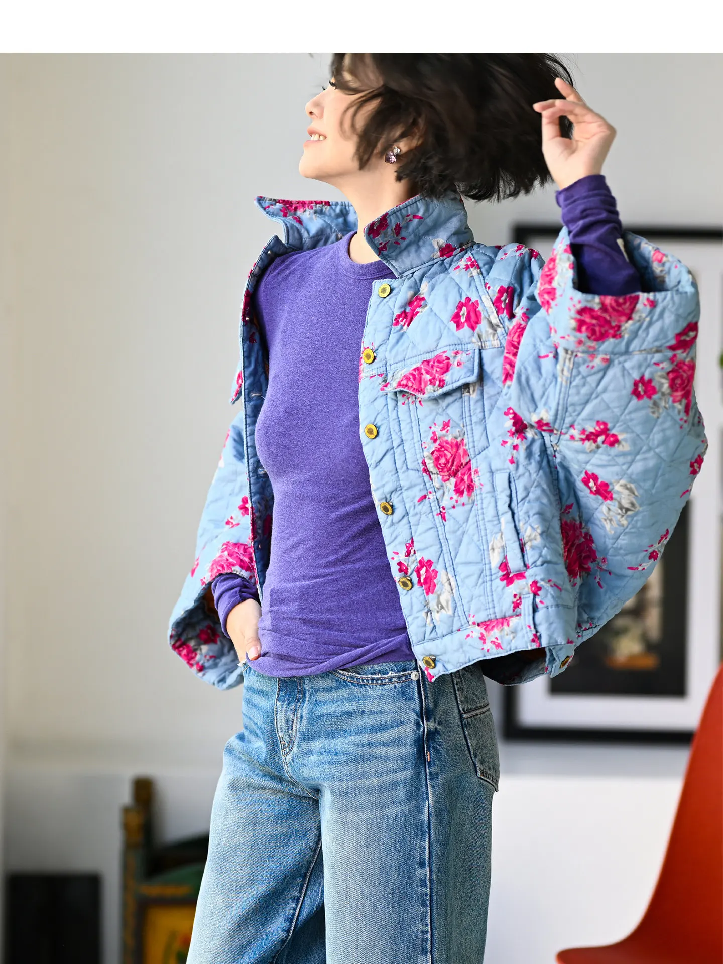 

Artistic Bell Sve ort Cotton Jaet Women's F9030 Color Blo Print Split Sve Faionable Commute Sle Milan Declar...