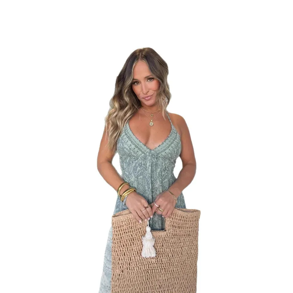 Women's Y2k Suspender Flower Long Skirt With Backless A-line Flowing Print Long Skirt Bohemian Summer Beach Holiday Dress