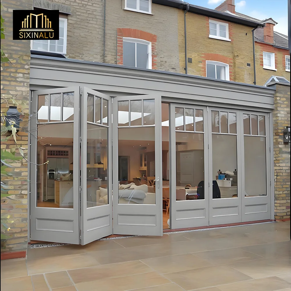 Sixinalu Folding Door Exterior Interior Accordion Entry Sliding Bi Fold Doors Aluminum Double Glaszed For Garden Home Custom