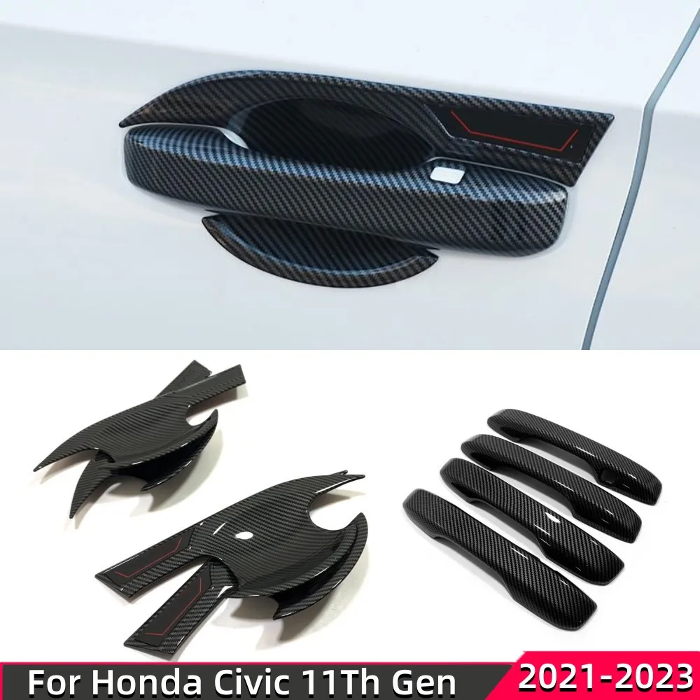 

ABS Carbon Black Chrome Car Styling Exterior Door Handle Bowl Cover Sticker Trim Accessories For Honda Civic 11th Gen 2021 2022