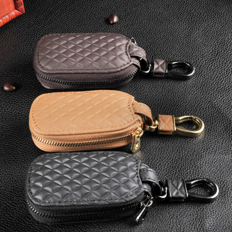 

Leather Car Key Case Wallets Universal Car Key Chain Bag Car Remote Control Key Bag Unisex Pouch Zipper Car Key Case