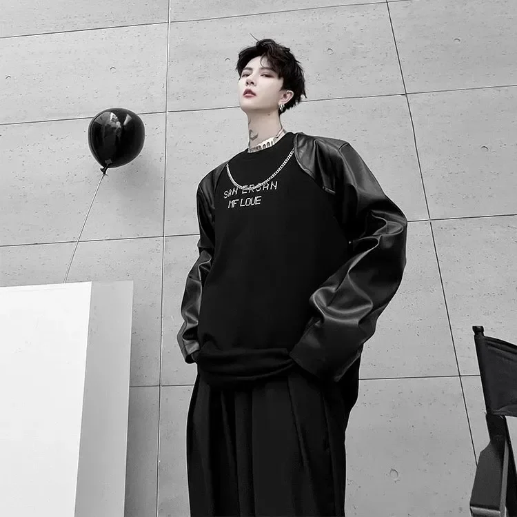 

Модная толстовка большого размера на осень-зиму с длинными рукавами, в стиле колор-блок, с металлической цепочкой, для уличной моды