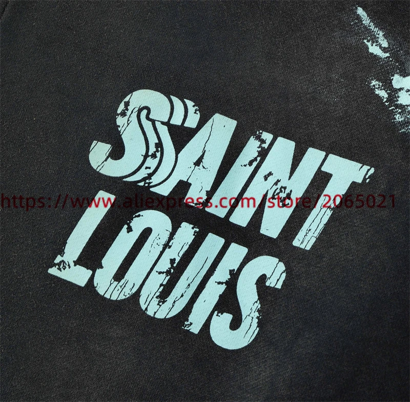 Washed Cardigan Saint SSSAINT LOUIS Splashing Ink Graffiti Hoodie Men Women Best Quality Pullovers Hooded