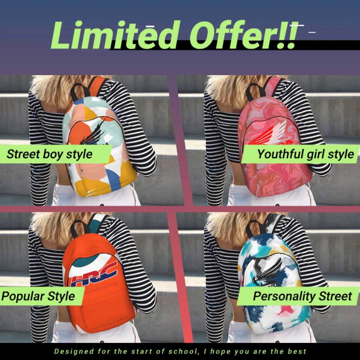 

Knapsack Cool Colorful Abstract Retro Washable College Student For Gifts Harajuku Design Handbag Outdoor