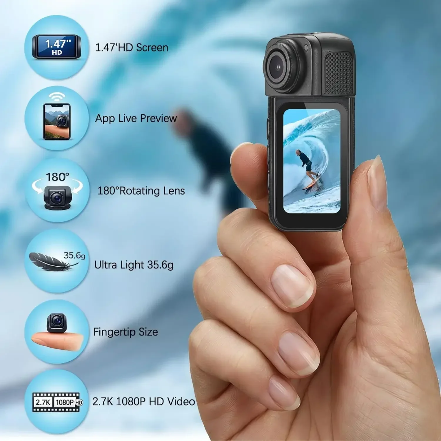 2.7K 1080P Mini Camera with Magnetic Lanyard 180° Rotatable Lens Outdoor WIFI Sports Camera Digital Cycling Video Video Recorder view 2