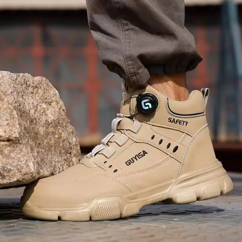الرجال الدورية زر أحذية حماية العمل مكافحة سحق مكافحة ثقب أحذية أمان أحذية العمل الصلب حذاء مزود بفتحة للأصابع أحذية غير قابلة للتدمير #5