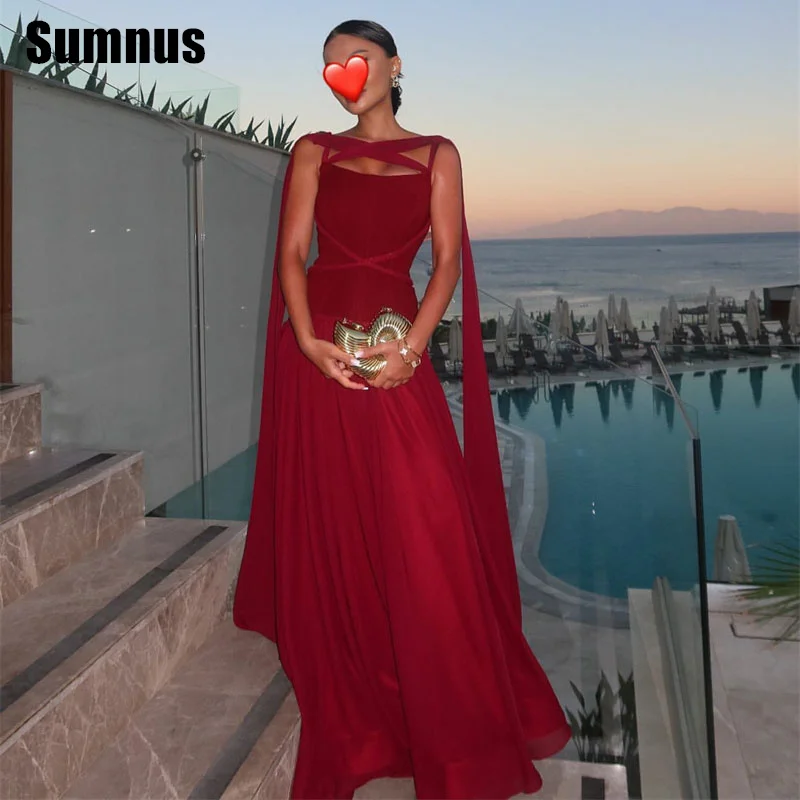 

Sumnus Elegant A-Line Red Evening Dresses Square Neck Floor-Length Formal Occasion Dresses فساتين سهرة Customized