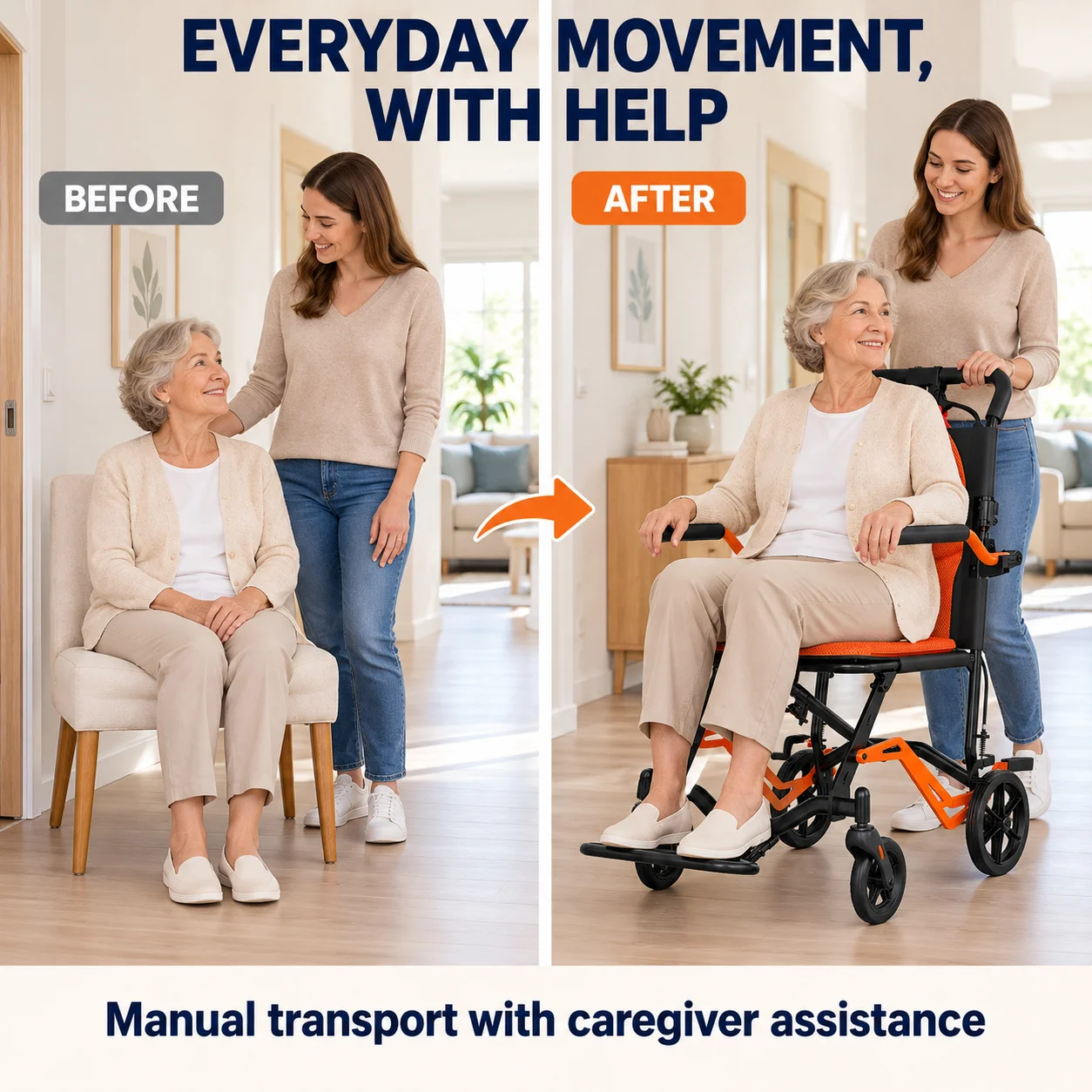 Lightweight Aluminum Transport Wheelchair Manual Caregiver Assisted Mobility Chair for Home Hospital and Short Distance Travel Black Orange Black White or Blue Black