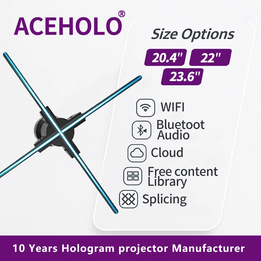 

3D Hologram Fan 20.4" 22" 23.6" LED Holographic Display High Brightness Advertising Projector for Store Exhibition