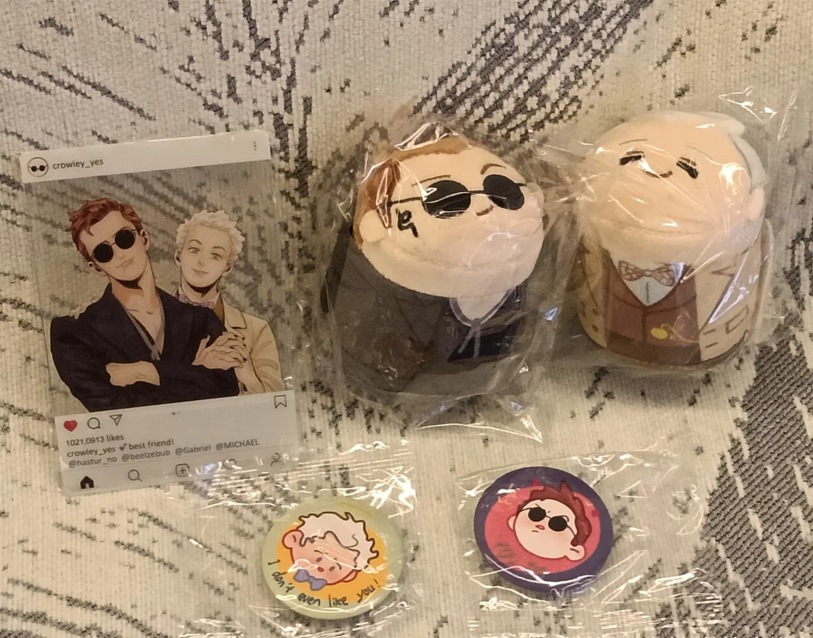 2pcs In stock Good Omens Aziraphale Crowley Stuffed Plushies Doll Keychain Bag Pendant Clothes Cute Anime Game Toy Cosplay Costu