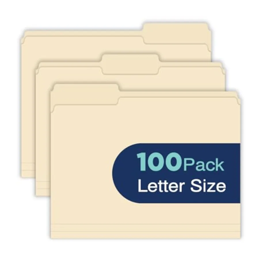 مجلدات ملفات مانيلا بحجم الحروف مقاس 8.5 × 11 بوصة مع علامة تبويب مقطوعة 1/3 للمكتب المنزلي وتنظيم المدرسة سلبيات ورقية ثقيلة الوزن