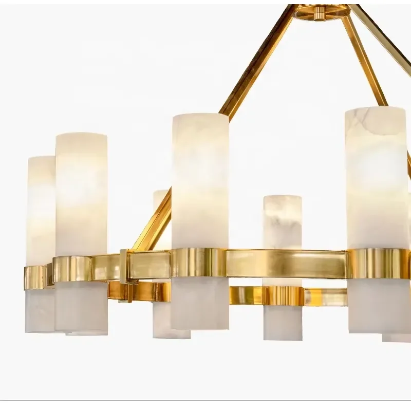 Nordic Hotel Villa Living Room Full Copper Marble Pendant Light Simple and Elegant Chandelier Modern Restaurant Alabaster