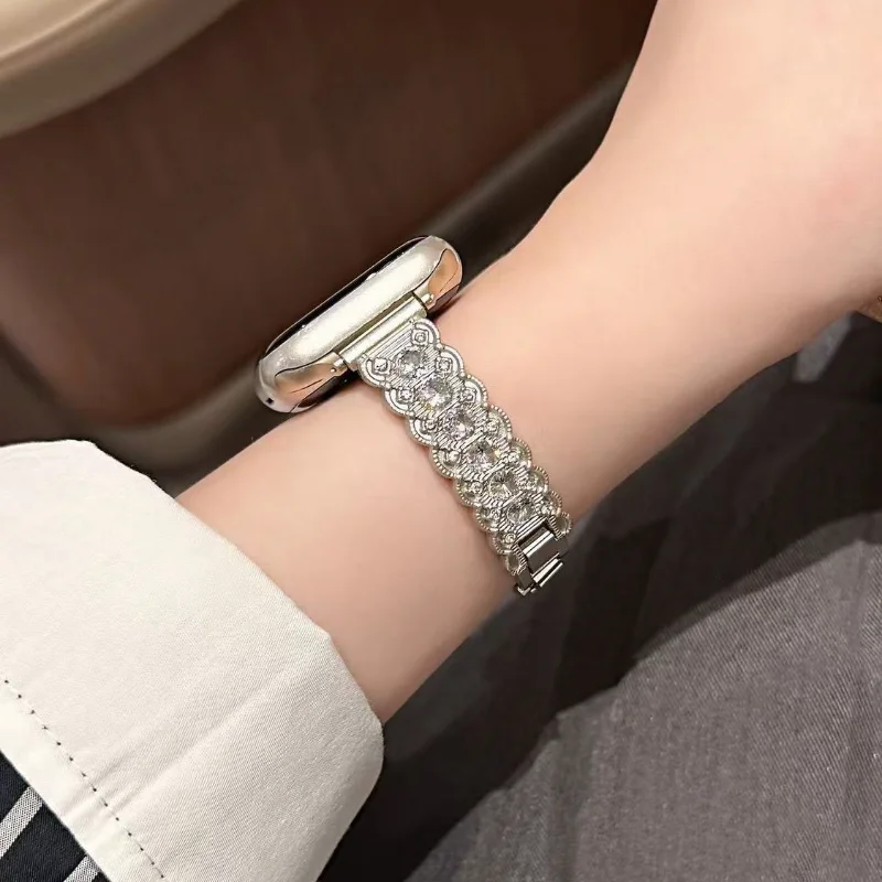 Pulseira de metal feminina para apple watch série 11 10 9 8 7 se3 42mm 46mm 44mm 40mm 45mm 41mm 38mm pulseira para iwatch ultra 3 49mm