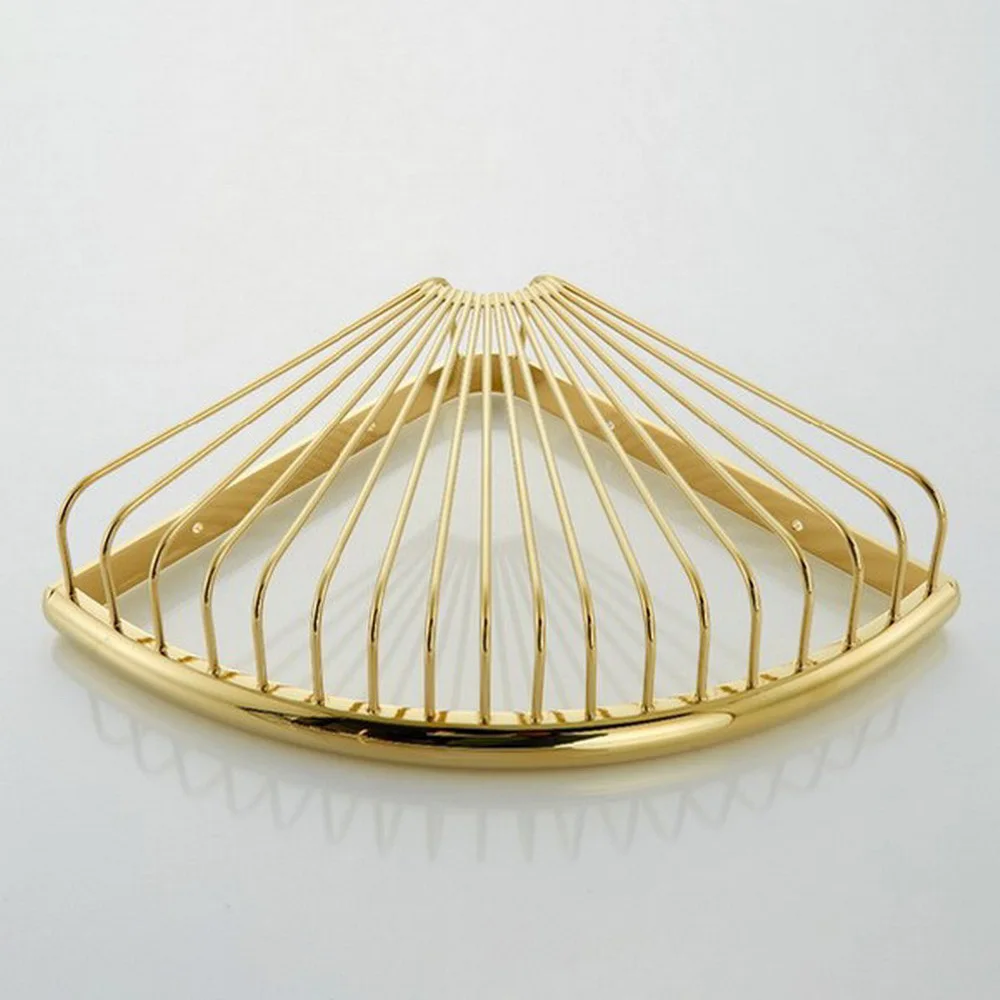 Rak kamar mandi Emas Kuningan Logam Mandi Penyimpanan Rak Rak Kamar Mandi Keranjang Sudut Rak Dinding Shampoo Pemegang Kba099