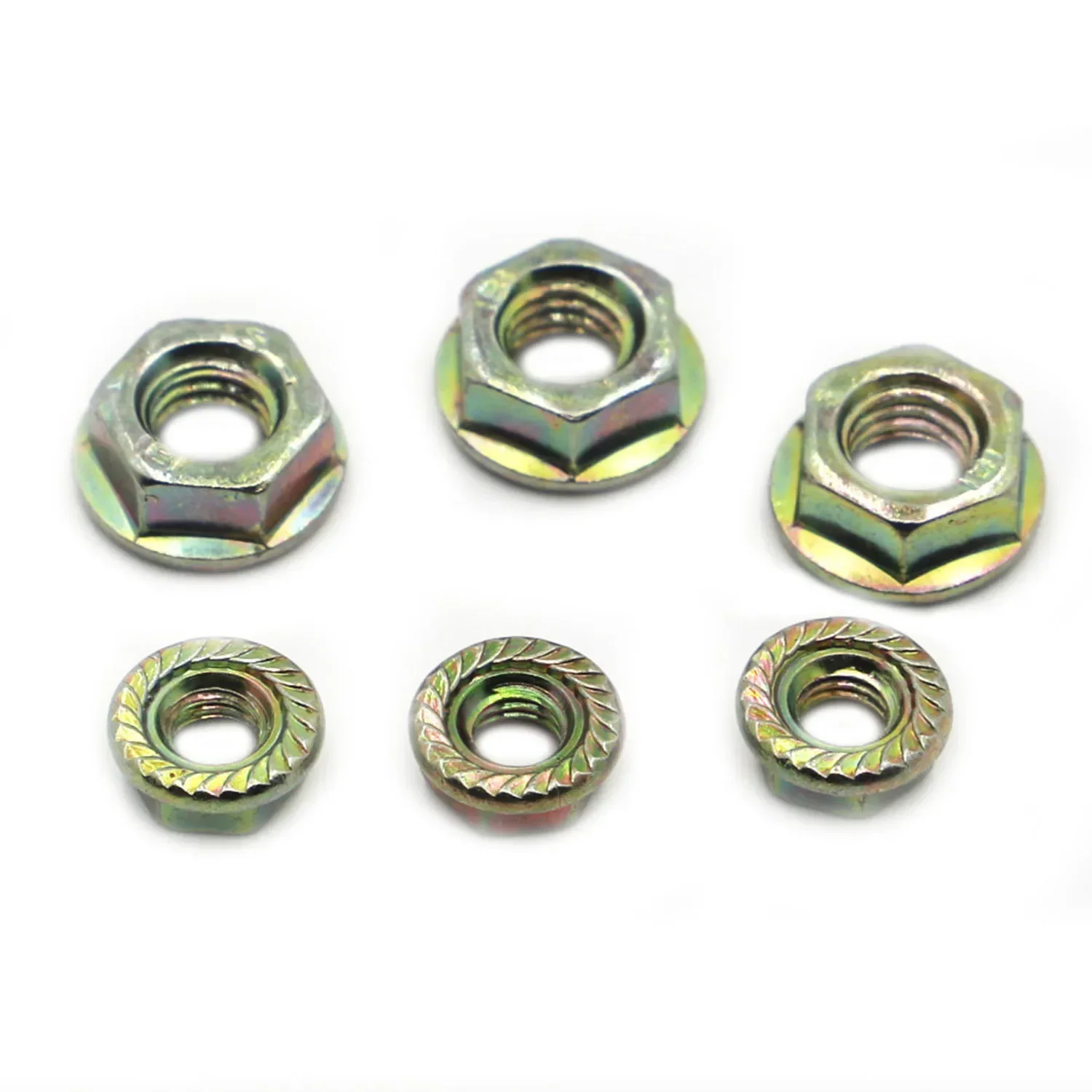 10-50pcs DIN6923 M3 M4 M5 M6 M8 M10 Color Zinc Carbon Steel Hexagon Flange Nuts Pinking Slip Locking Lock Nut