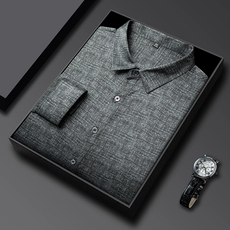 

Vintage Premium Shirts For Men Silk Blends Long Sleeved Easy Care Summer Quality Skin-Friendly Coolness Casual Camisas De Hombre