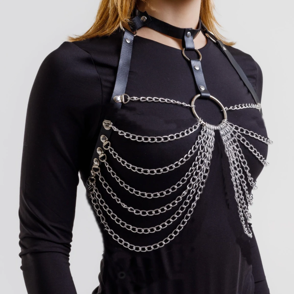 

Women Fashion PU Leather Chain Bra Harness, Gothic PU Leather Chest Harness Belt, Chest Harness Belt Chain Rave.