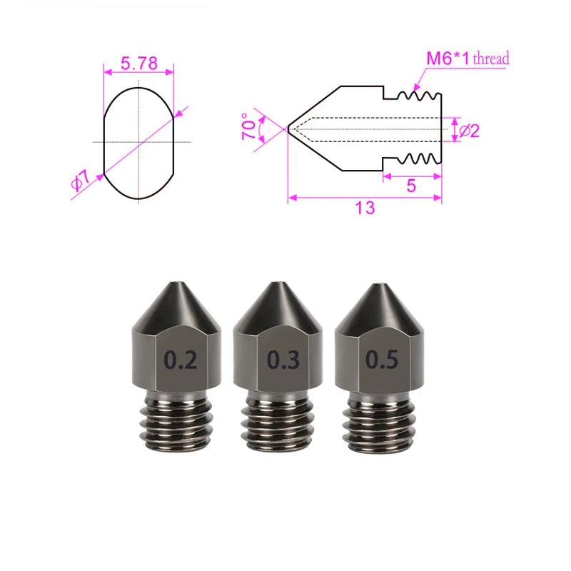 2pcs Hardened Steel MK8 Nozzle M6 Thread 3D Printer Parts MK8 Nozzles For 1.75mm Filament Hotend Nozzle For CR10 Ender 3