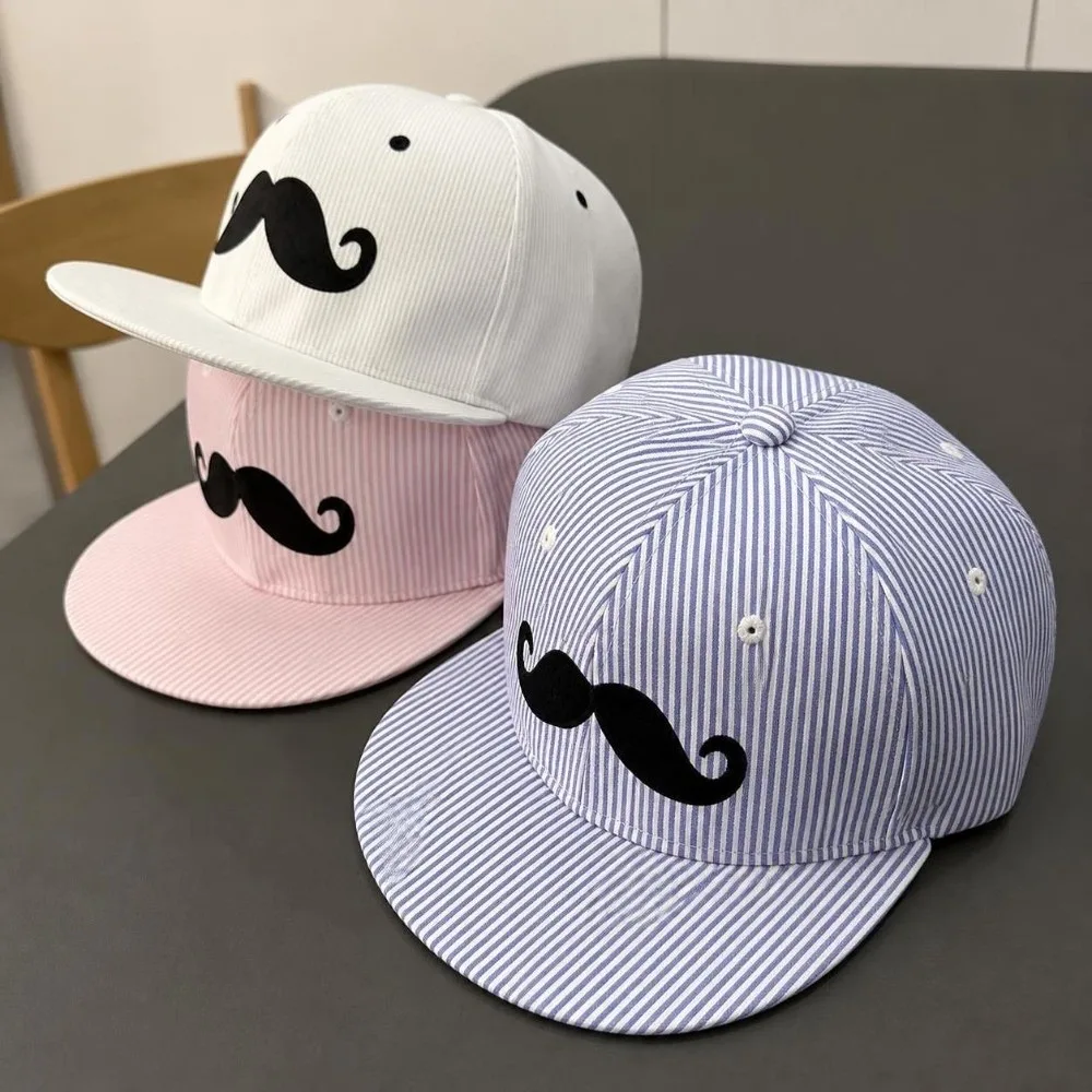 Casual Hip-Hop Mustache Snapback Cap Striped Adjustable Baseball Hat Flat Brim Lightweight Trucker Hat Streetwear