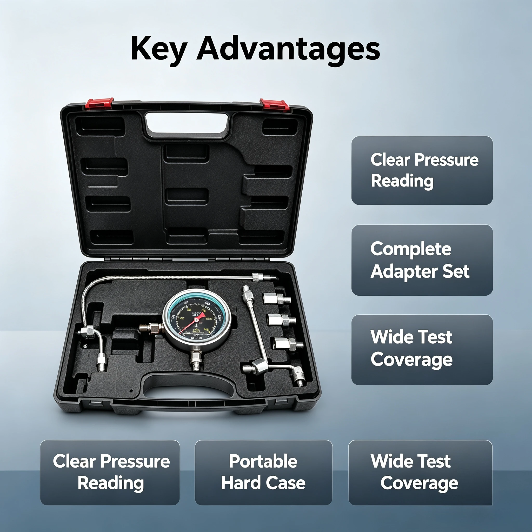 High Pressure Common Rail Pressure Gauge Test Kit, Diesel Fuel Rail Pressure Measuring Tool Set for Vehicle Engine Maintenance