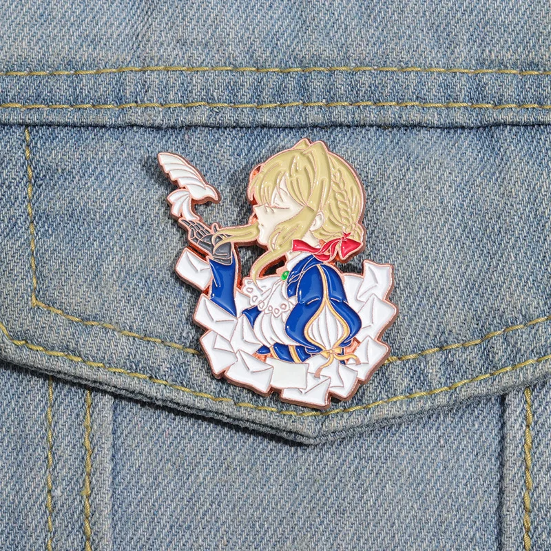 Advance Violet Evergarden Cartoon Character Brooch Guard Innovative Beautiful Blonde Girl Personality Metal Badge Jewelry