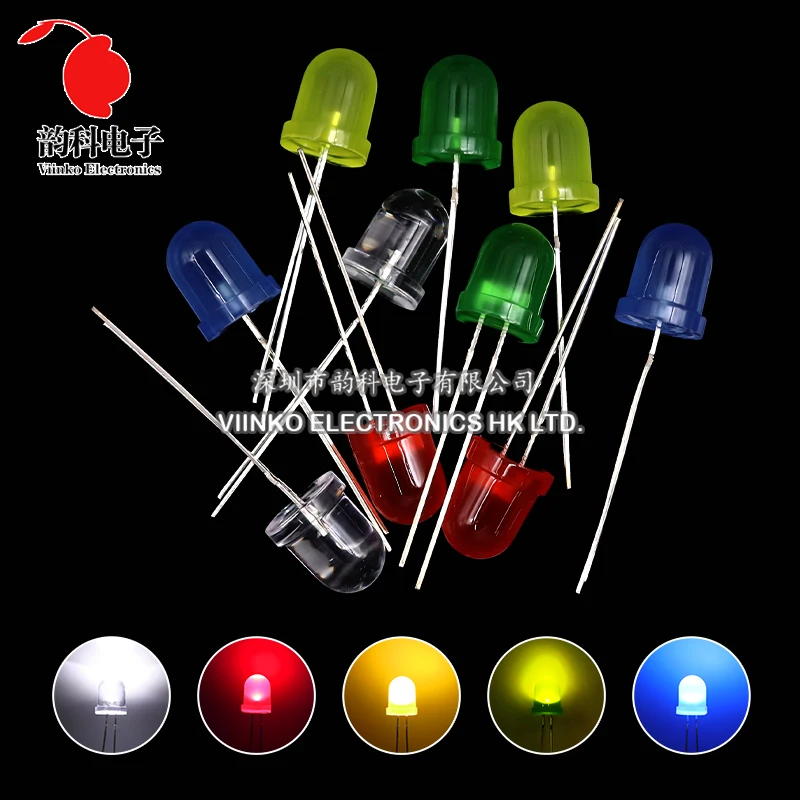 10 Buah 8Mm Dioda LED F8 Kit Aneka Warna Putih Merah Hijau Biru Kuning DIY Dioda Pemancar Cahaya