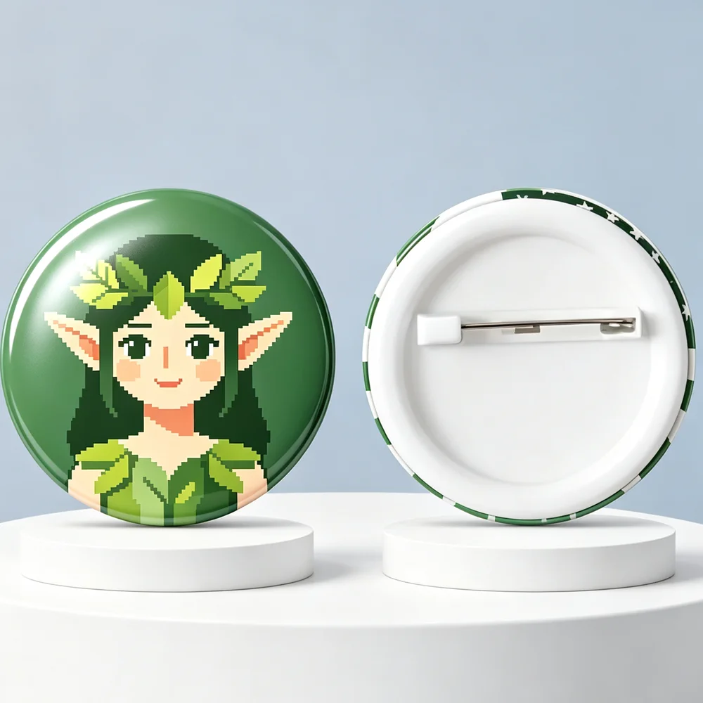 Pixel Forest Elf Tinplate Button Pins, Cute Anime Sprite Brooch Pinback Badges, Cartoon Character Lapel Pins for Backpack Jacket