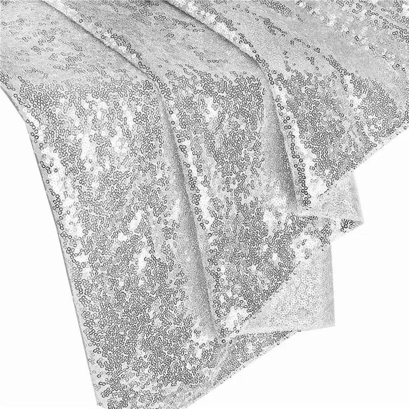 2Pcs 6Ft Table Skirt For Round Rectangle Square Table Sequin Tablecloth For Birthday Party Family Baby Shower Silver-B51B