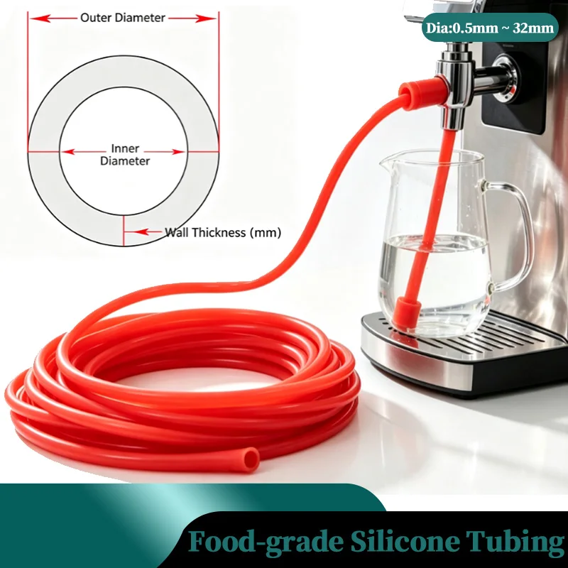 1~10m Food Grade Silicone Tube Red Diameter 0.5mm ~ 32mm Flexible Non-Toxic Soft High Temperature Resistant Drink Water Hoses