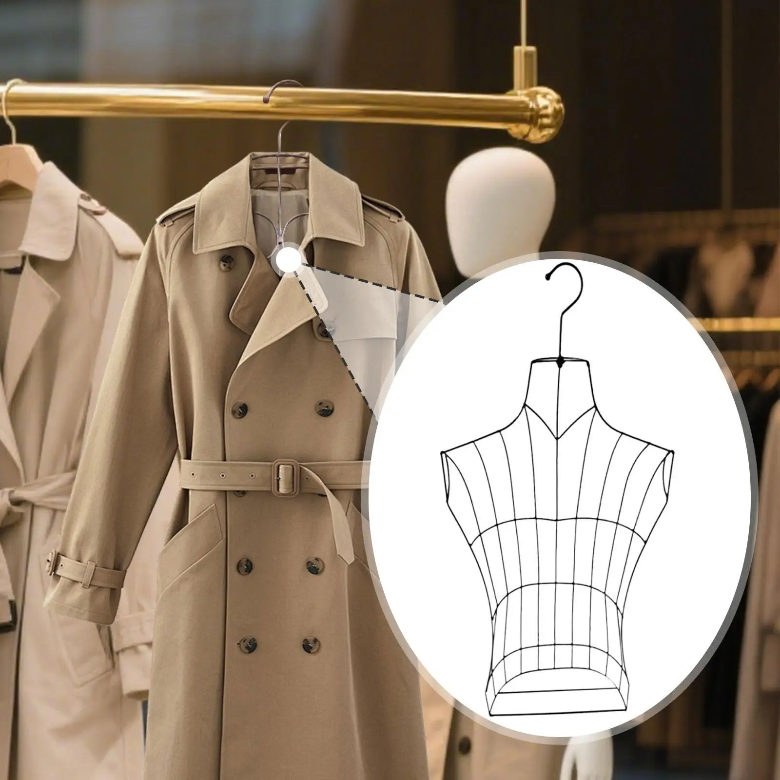 

Versatile Iron Male Mannequin Torso Half Body Hanging Dress Form for Shirt Display in Exhibition