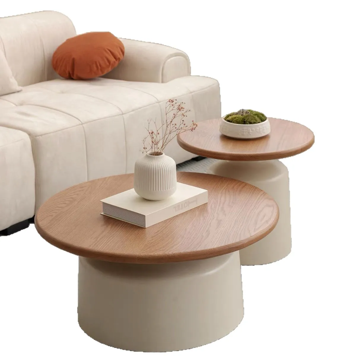 Century modern style round wooden coffee table simple center table nested coffee table 2-piece set