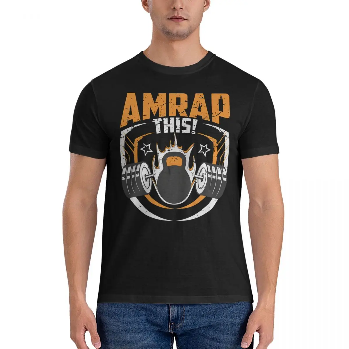 Camiseta de algodón puro AMRAP para hombre, camisa de manga corta, cuello redondo, ropa de verano