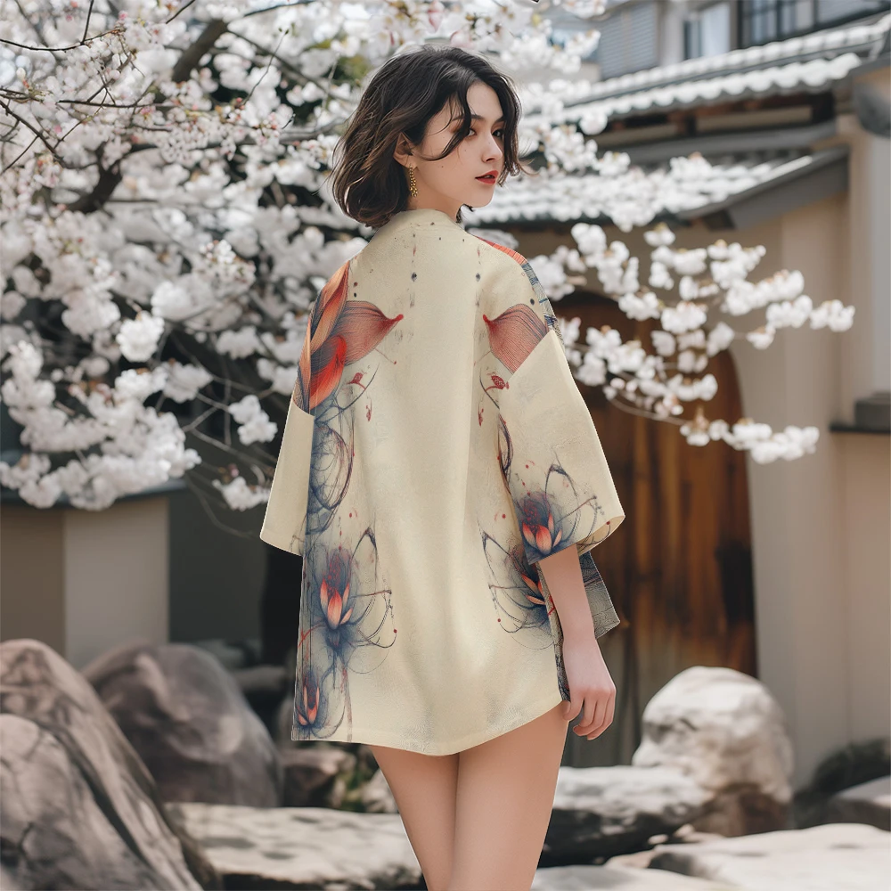 Kimono Lotus Pattern Japanese Traditional Kimono Casual Fashion Kimono Breathable Casual Comfortable Unisex Fashion Kimono