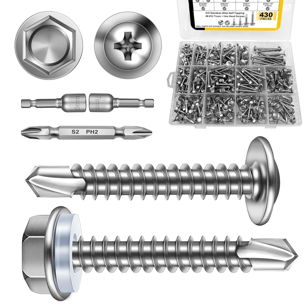 430 قطعة 410 الفولاذ المقاوم للصدأ البريطانية القياسية الصليب مسامير سداسية واس الحفر الذيل مسامير سداسية الحفر الذيل المسمار مزيج