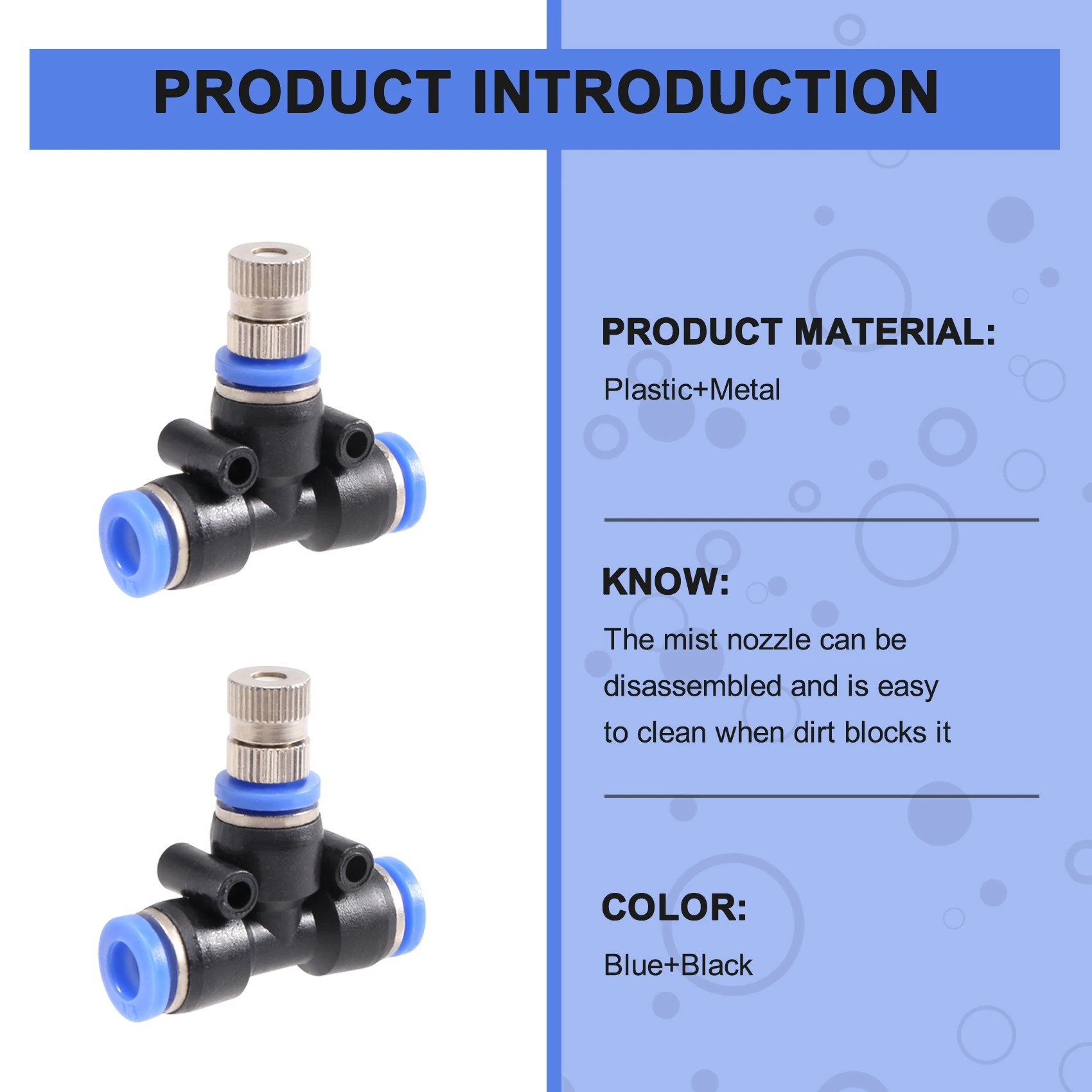 PZHI Misting Nozzle Kit, 10 Pcs 1/4-Inch Quick-Plug Nozzle Spray Cooling Device Connectors for Outdoor Water for Mister System