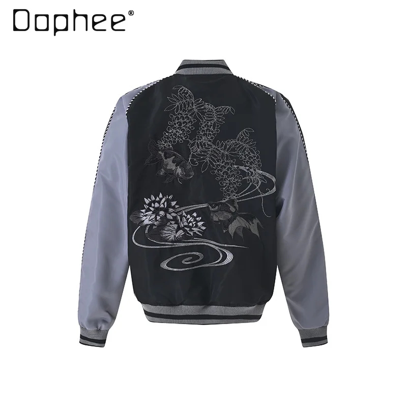 High Street Trendy Baseball Jackets Autumn New Vintage Heavy Embroidery Floral Patchwork Loose Casual Jacket Men Clothing