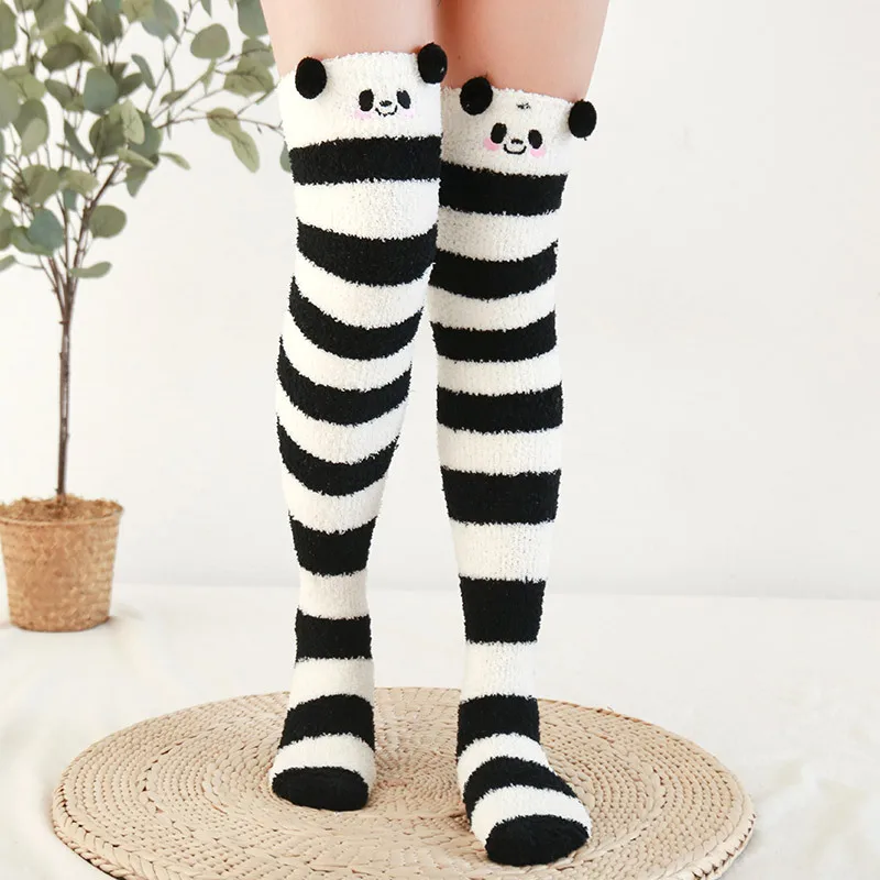 Japanische Mädchen-Tiermotiv-Kniestrümpfe Gestreifte Niedliche Kompressionsstrümpfe Herbst Winter Warme Socken Kawaii Gemütliche Lange Overknee-Strümpfe – Detail 2