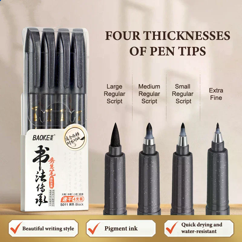 4-Size Calligraphy Pen Set For Writing, Drawing & Hand Lettering, Black Ink Brush Markers For Art, Calligraphy, Sketching