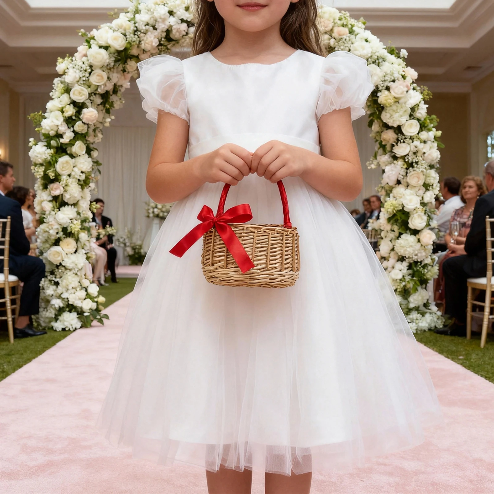 Woven Flower Basket Elegant Rustic Bows Large Capacity Lightweight Portable Basket for Storage,Weddings and Picnic