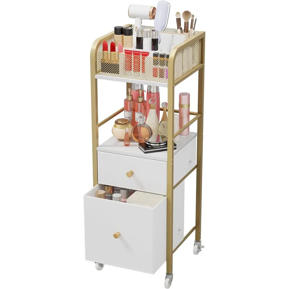 

Rolling Makeup Cart Organizer - Floor Skincare Make Up Storage with 2 Non-woven Fabric Drawers, Vanity Organizer Cosmetic Displa
