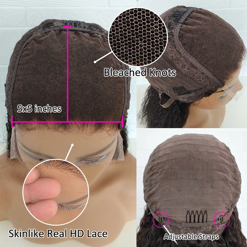 Pelucas sin pegamento rizadas y rectas Melt Skins 7x7 HD, cierre de encaje, cabello brasileño Yaki, cuero cabelludo Natural 13x4 HD, frente de encaje humano