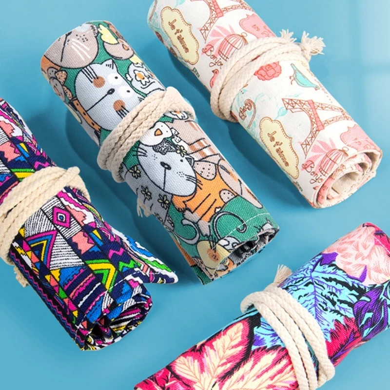 36/48/72 هول قماش نشمر قلم رصاص حقيبة سعة كبيرة القلم الستار التفاف حامل تخزين الحقيبة اللوازم المدرسية دروبشيبينغ