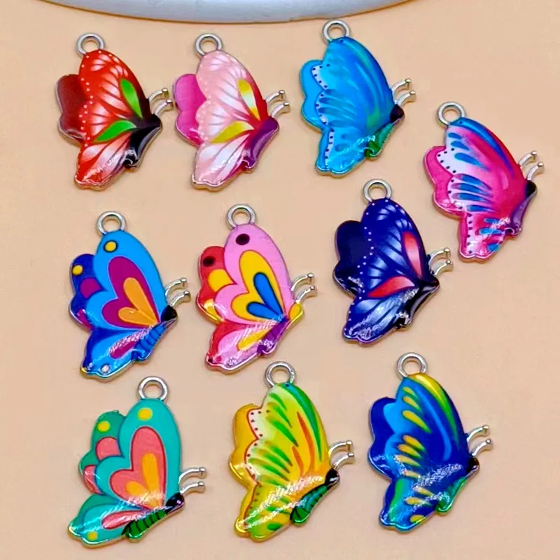 10pcs 25x16mm Colorful Butterfly Charms Pendant Enamel Metal Charms Necklace Bracelet DIY Jewelry Making Accessories