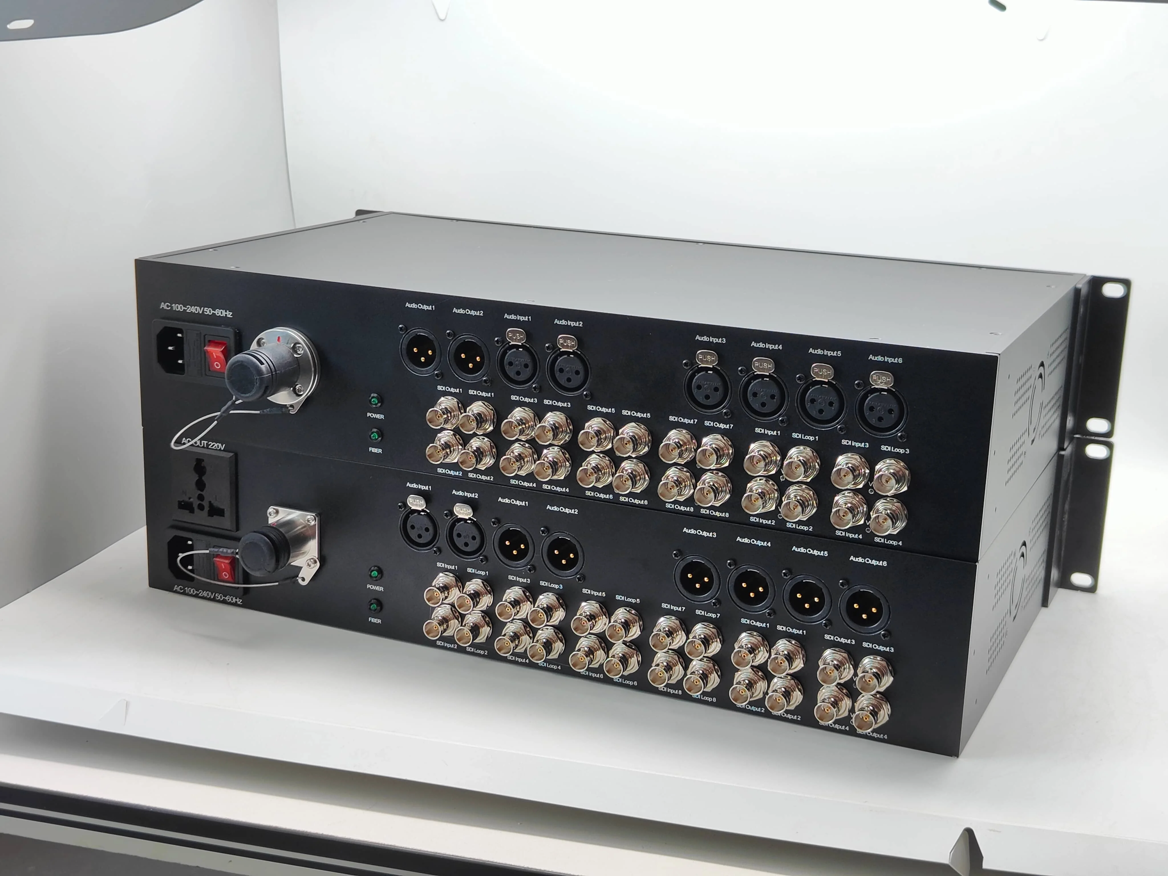 Convertitore in fibra ottica 3G-SDI a 12 canali + audio bilanciato XLR 8CH, con connettore in fibra SMPTE per trasmettere